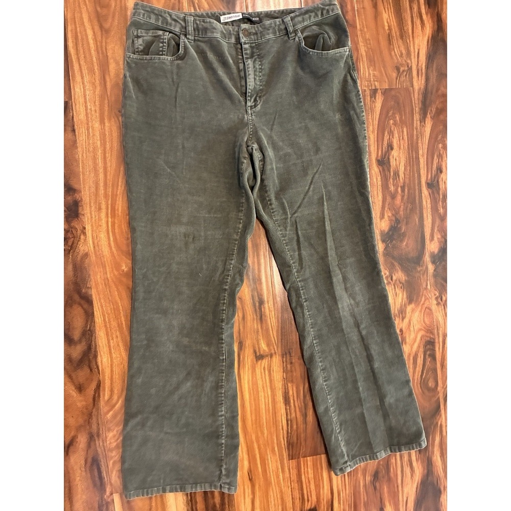St Johns Bay Stretch Bootcut Corduroy Pants Womens 14‎ Olive Green Fine Wale